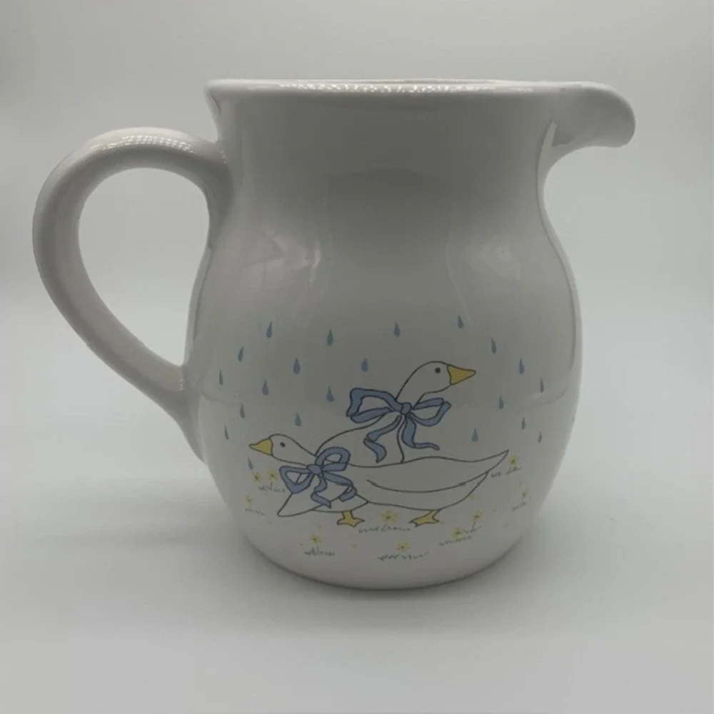 Vintage Goose Water Pitcher 6" Ceramic Country Cottage Farmhouse Blue Bow Ducks - Picture 5 of 6